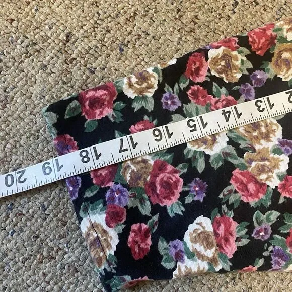 Vintage 80s Paquette Too! Red Black floral drop waist midi dress 14 Cottagecore - Picture 3 of 10